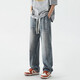 FOG SKY jeans men's summer trendy high street straight-leg pants men's American retro loose wide-leg casual pants SS-506 black gray 2XL (recommended 150-170Jin [Jin equals 0.5 kg])