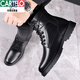 Katile crocodile men's sheepwool lint shoes pure cowhide lint shoes winter warm plus velvet middle-aged Martin snow boots leather boots [same style in the mall] 3519 [black wool flat sole 38