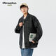 MMOPTOP American PU leather baseball jacket men's spring and autumn trendy handsome work jacket top 6211 black M