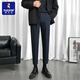 Woodpecker trousers men's summer thin semi-business suit pants for free ironing slim draping straight ice silk casual nine-point pants black [9-point pants] XL (32) [Suggested 120-140Jin [Jin equals 0.5 kg]]