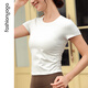 Fansheng Yoga summer breathable naked waist slimming quick-drying Pilates exercise round neck pleated waist short sleeve FC14353 without chest pad naked white XL