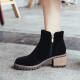 Silk clogs new style short boots for women thick heel waterproof platform side zipper plus velvet women's boots personalized large and small Martin boots women's comfortable round toe nude boots black 37