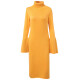 Witch and Knight Original Designer Women's Brand Turtleneck Sweater Dress Women's Mid-Length Autumn New Style Bell Sleeves Fashionable Slim Goddess Style Yellow S