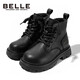 Belle children's shoes winter children's boots girls fashion leather boots baby warm plus fleece Martin boots black size 35
