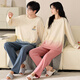 LangSha couple pajamas for one man and one woman in spring and autumn pure cotton round neck long-sleeved cartoon casual spring and autumn can be worn outside home clothes 96850 Female M + Male L