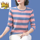 Erster T-Shirt-Streifen-T-Shirt-Langarm-Tops für Frauen Frühling und Herbst reines Baumwoll loser Bauchabdeckung, damit sie schlank aussehen, und größeres Basishemd 6623# Brown [] 2xl [130-145jin [Jin entspricht 0,5 kg]]