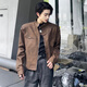 Poum American Retro Motorradanzug Leder Jacke Männer Frühling Mode hübsche Jacke Lose Casual Modemarkjacke Männer Qyrj-G141 Brown XL