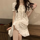 Pei Ruan Xia pajamas dress for women girls college student floral princess style short-sleeved home clothes nightgown summer QSM_J829 short-sleeved skirt square collar tie-peach heart powder M 160