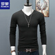 ROMON Cotton V-neck Bottoming Shirt Men's 2025 Autumn and Winter Large Size Slim Simple Long Sleeve T-shirt Korean Style Warm Top Black L 120Jin Jin equals 0.5kg Wear left and right