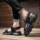 
Jeep men's shoes, new summer real cowhide sports sandals, soft sole comfortable and lightweight outdoor non-slip beach shoes 1585 black (leather shoe size) 42
