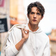 Mr. Bu Bu’s thin base sweatshirt for men casual hooded men’s inner top 2025 new product KT15763 Kangaroo bag-Ivory white XL (180)