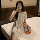 Pei Ruan Xia pajamas dress for women girls college student floral princess style short-sleeved home clothes nightgown summer QSM_J829 short-sleeved skirt square collar tie-peach heart powder M 160