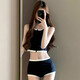 Miaoyijia swimsuit women's hot spring conservative split swimsuit set 2024 new adult swimsuits make you look slim and cover your flesh racing Sleeveless zipper split swimsuit [black with white edges] One size [suggested 80-120Jin [Jin equals 0.5 kg]]