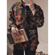 Xibaihua Hemd Hong Kong Style Gangster Hong Kong Style Retro Blumenhemd Männer hübsche Kleidung 80er Jahre Nostalgic Teen Black L