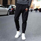 JYLI pants for men's spring and autumn thin casual pants for men's loose slim sporty harem pants tied feet nine-point pants leather rope pure black pants XL average size