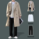 Li Rengui mid-length windbreaker men's casual suit spring and autumn knee-length loose coat boys handsome wear trendy brand jacket khaki single jacket M