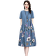 楚馨2025夏季新款女装时尚气质韩版拼接女神范印花连衣裙夏天碎花裙子 蓝色 M (90-110斤）