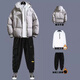 Gxmy down jacket men's cotton casual suit winter new set of trendy matching clothes men's three-piece set black cotton coat + white sweatshirt + 01 overalls plus velvet guard XL