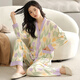 
Mu Yilin pajamas women's spring and autumn long-sleeved neckline for summer thin loose outerwear cotton suit home clothes all-9902 L guaranteed