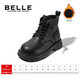 Belle children's shoes winter children's boots girls fashion leather boots baby warm plus fleece Martin boots black size 35