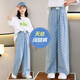 NICKYBABY girls' pants summer thin 2025 new big children's summer straight wide-leg mosquito-repellent pants children's Tennis jeans 15040 light blue grid + 9921 white [set] 120