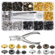 Herramienta de instalación de garras de polvo imperial de cinco llaves Punch Metal Metal de cuatro cierres de hebilla de cuatro cierres Botón Botón Botón Oculto Ropa 4 Colors 10 Sets + Punch Punch Punch 655# (ropa de 10 mm)