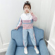 Xiong Diming Girls Spring and Autumn Suit Girls Sweatshirt Casual Children's Clothes Girls Autumn Suit Big Children Two-piece Set Pink 130