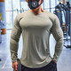 Lutielang fitness clothes sports T-shirt bottoming shirt men's long-sleeved elastic quick-drying muscle training running top gray L