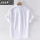 JEEP SPIRIT男士亚麻短袖衬衫麻布男装潮流休闲棉麻料衬衣夏装上衣服 浅蓝色 9711胸前有口袋 XXL