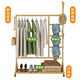Bamboo Sile coat rack floor-standing bedroom clothes rack simple household indoor clothes rack clothes folding Internet celebrity dormitory storage rack reinforced and bold upgraded model-brown 60 long
