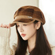 Jimmy leaf hat women's autumn and winter new plaid octagonal hat literary age-reducing beret British retro woolen newsboy hat coffee color one size M (56-58cm)