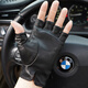 NOOLDERS Men's Warm Genuine Leather Gloves Half Finger Driving Gloves Half Fingerless Cycling Motorcycle Sheepskin Gloves Thin Designer Style Black (Thin Velvet Lining) S Size