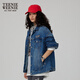 Teenie Weenie Bär Herbst Einfacher loser lässiger Retro -Denim Kurzjacke modische, lockere weibliche mittelblaue m (165)