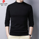 Pierre Cardin 100% wool sweater men's thin half turtleneck sweater middle-aged solid color versatile sweater black 175