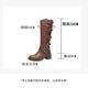 
Feyuega Knight Boots Women's Retro Maillard Thick Heel Belt Buckle Martin Boots But Knee Boots New Western Denim Boots Brown 37