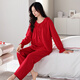 
Pony-female pajamas with chest pads for women in spring and autumn pure cotton long-sleeved lapels for women, mothers can wear lycra cotton home clothes set 687 crimson (with chest pads) M [150-160CM/90-110Jin[Jin equals 0.5 kg]]