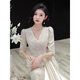 Nuoliti (NUOLITI) high-end small evening dress for women, banquet style, light luxury, high-end sense, noble lady annual meeting host atmosphere, champagne color long style L