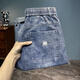 
2025 spring and summer thin elastic waistless jeans men's lace-up simple loose large size casual elastic harem pants light blue 2385 thin model 33 (recommended 145-155Jin [Jin equals 0.5 kg])