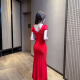 Qiao Xuan Dai Fußbadetechniker Spa Cheongsam Long Workwear Neue Partykleid sexy Schlitz eng langer Rock Chinesische Nacht 13583 Schwarzer langer Rock M.