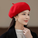 Bijinger Beret Women's 2023 Autumn and Winter Women's Autumn and Winter Versatile Painter Hat Beige Woolen Beige Painter Hat One Size Adjustable