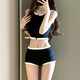 Miaoyijia swimsuit women's hot spring conservative split swimsuit set 2024 new adult swimsuits make you look slim and cover your flesh racing Sleeveless zipper split swimsuit [black with white edges] One size [suggested 80-120Jin [Jin equals 0.5 kg]]