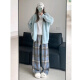 Aiyi-Kleidung plus Samt verdickte Wollplaidhose für Frauen im Herbst Neue loses Weitbein hohen Taillensport- und Freizeithosen 687 Marineblau plus Samt hohe Qualität 2xl 135-150jin [Jin gleich 0,5 kg]