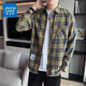 真维斯（Jeanswest）格子衬衫男款春秋季2025新款潮牌美式长袖衬衣男士上衣加绒外套男 米蓝格 2XL