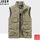 JEEP SPIRIT秋冬季加绒保暖背心钓鱼马甲男多口袋摄影马夹外套 灰色 677A款 加绒 3XL 建议165-180斤