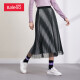 Baleno skirt gradient mesh skirt women's A-line skirt mid-length pleated skirt 00A pure black M