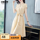 
Shanidoluo large size women's summer clothing fat mm new product fat sister fat man looks slim and covers the belly dress short sleeves 15925 yellow 3XL recommended 140-160Jin [Jin equals 0.5 kg] to wear