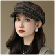 Changyin Fashion Hat Women's Versatile Winter Octagonal Hat Women's Round Face Spring and Autumn Warm Trend Korean Style Internet Celebrity British Houndstooth Black