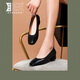 Lu Shinan Arbeitsschuhe für Frauen, die nach langem Stehen nicht müde sind, dicke Heels einzelne Schuhe für Frühling und Sommer, hellem Mund rund Zeh bequeme, weiche alleinige Absatz Leder-Schuhe Schwarz 181-691q (3,5 cm) 36