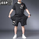JEEP SPIRIT肥佬冰丝速干T恤男胖子加肥加大码男装夏季休闲运动短袖短裤套装 黑色9922套装 收藏加购优先发货 7XL 250-275斤