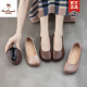 Western Camel single shoes for women, comfortable shallow mouth, casual and fashionable tendon sole mother's shoes, versatile and comfortable, round toe, non-slip mother's shoes, flat heel, brown 35, half size too large